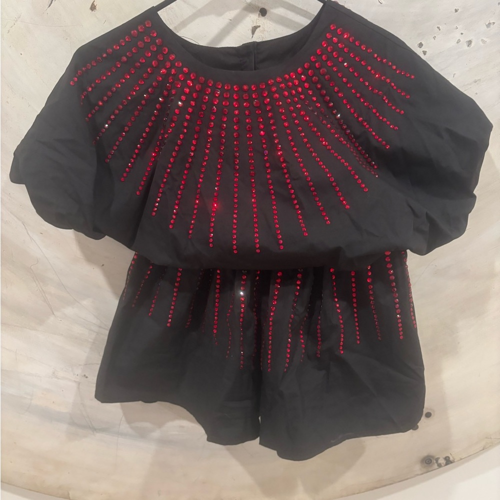 QUEEN OF SPARKLES SET Black Top with Colorful Card Design and matching shorts